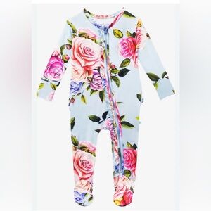 Posh peanut country rose, ruffled zippered sleeper size 9–12 months